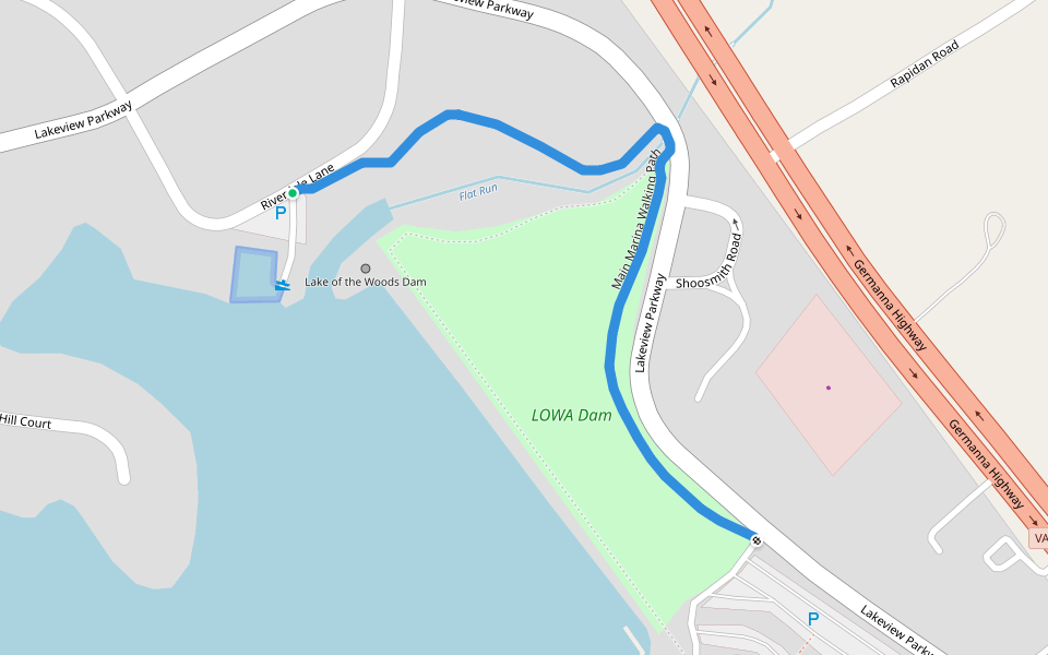Main Marina Walking Path walking route map in Locust Grove