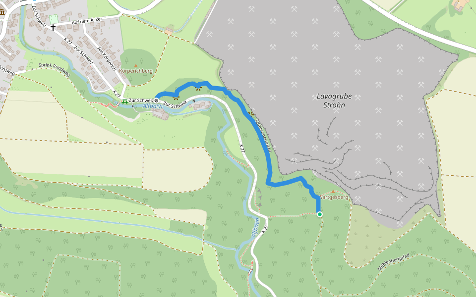 Mühlenbergpfad walking route map in Strohn