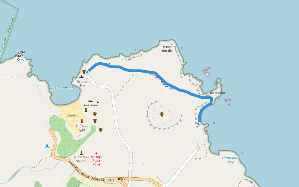 Anakena - Ovahe Trail walking route map in Hanga Roa