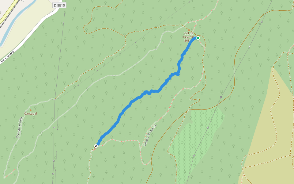 Sentier de Peyrolis walking route map in Lunas