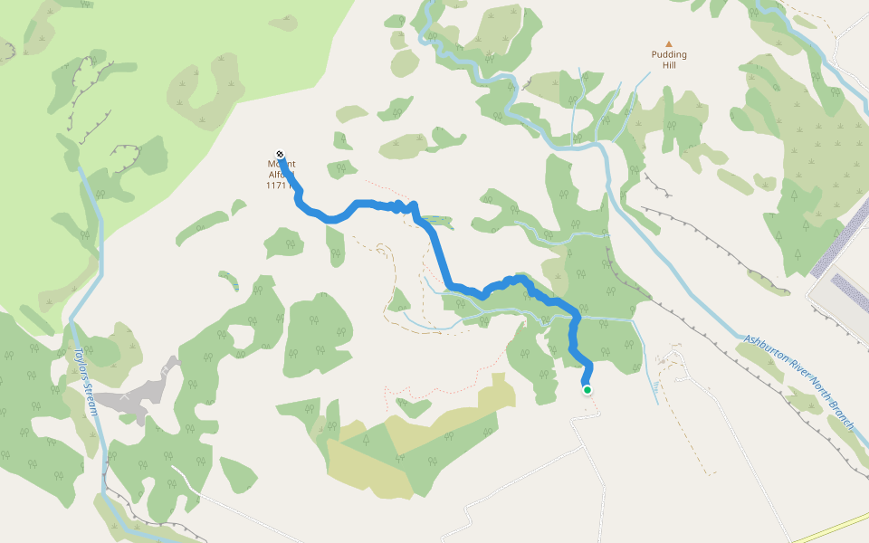 Mt Alford track walking route map in Alford Forest