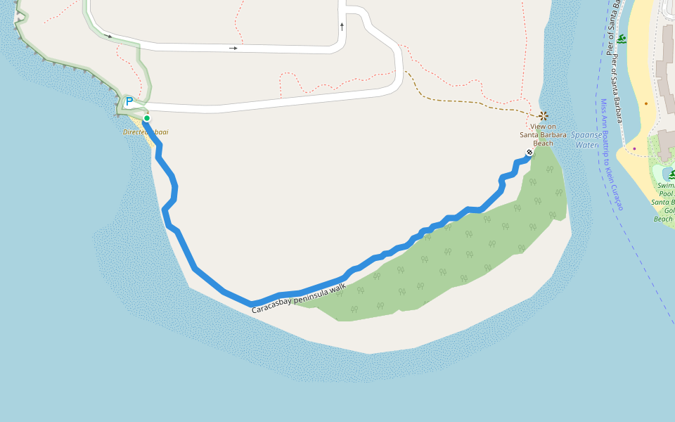 Caracasbay peninsula walk walking route map in Willemstad