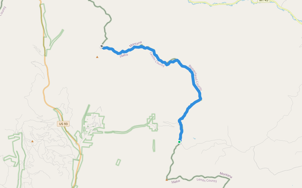 Continental Divide Trail walking route map in Gibbonsville