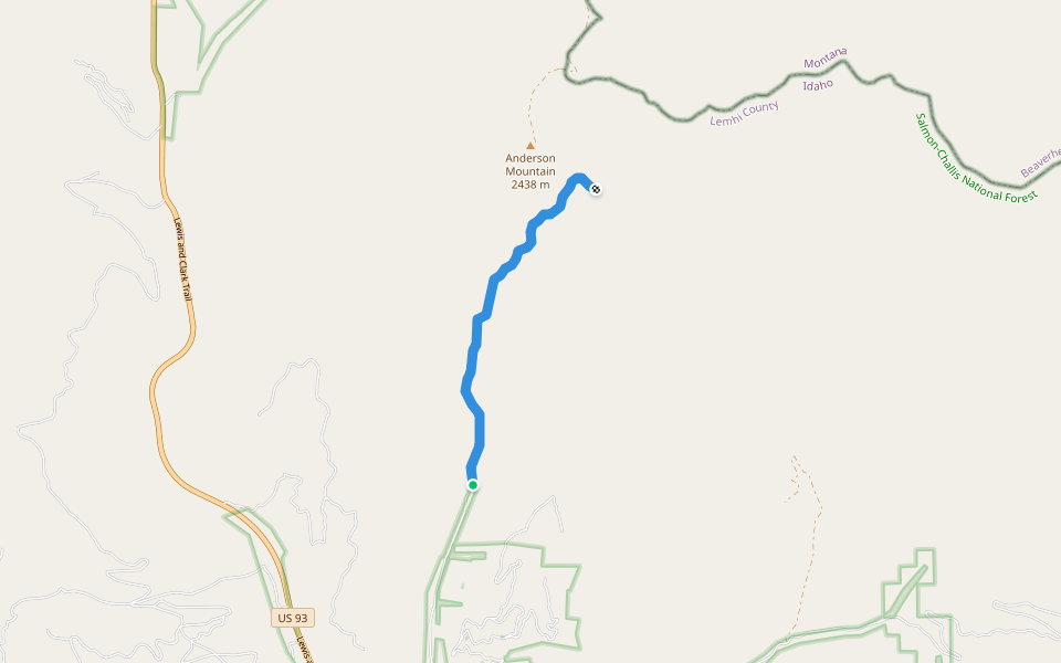 Anderson Mountain Loop walking route map in Gibbonsville