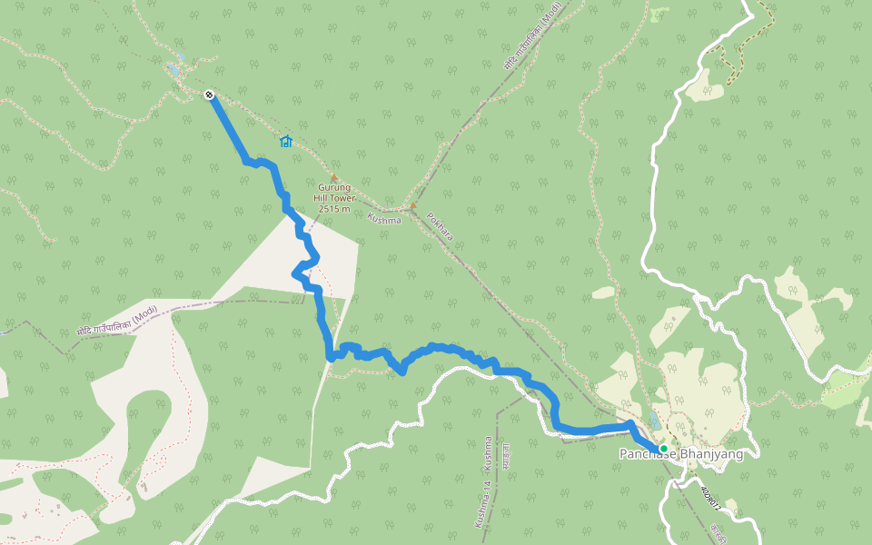 Bhanjiang to Panchase lake walking route map in Arthar Dandakharka