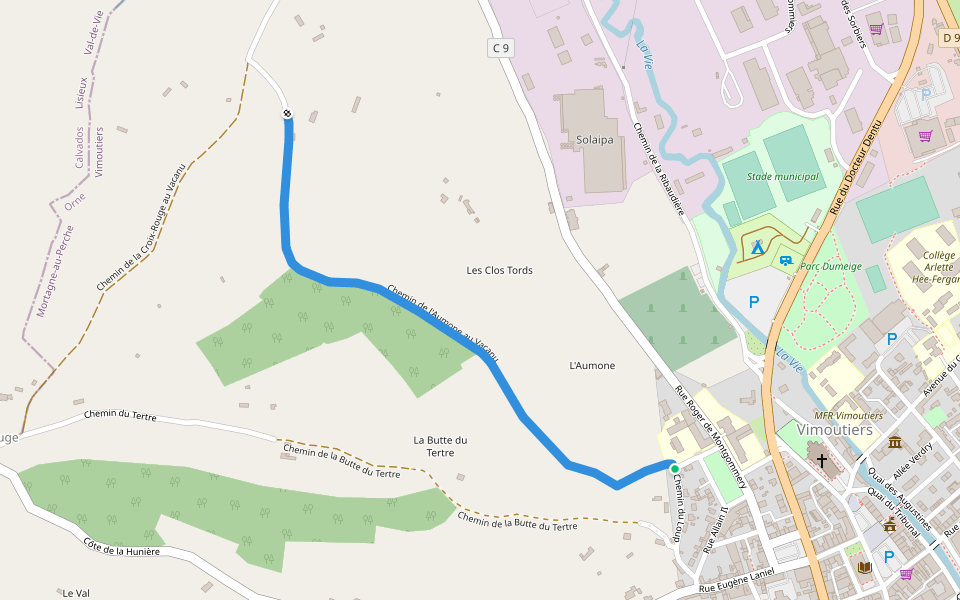 Chemin de l'Aumone au Vacanu walking route map in Vimoutiers