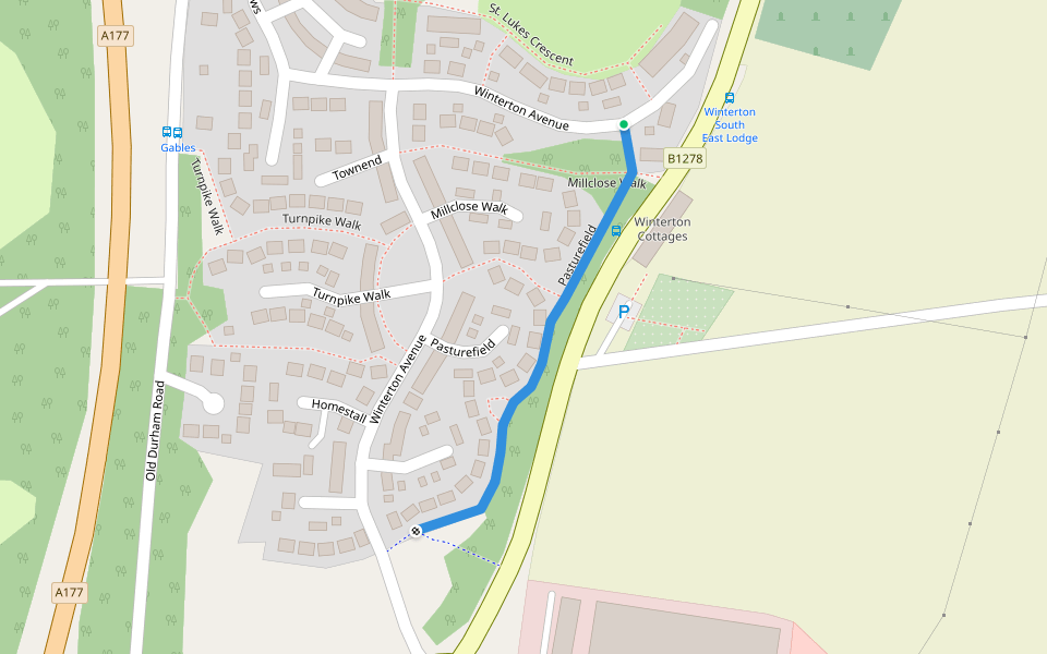 Pasturefield walking route map in Sedgefield