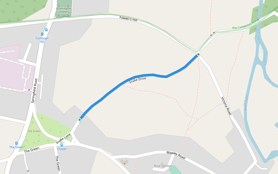 Snake Drive walking route map in Quenington
