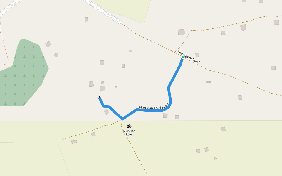 Murugan Kovil Road walking route map in Thavapuram