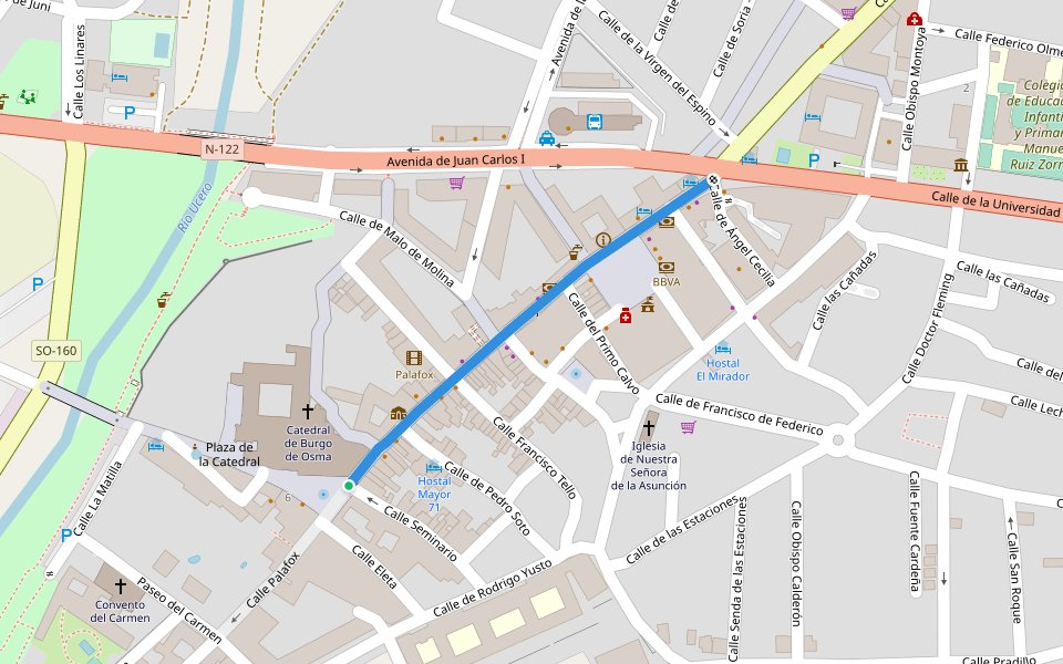 Calle Mayor walking route map in El Burgo de Osma