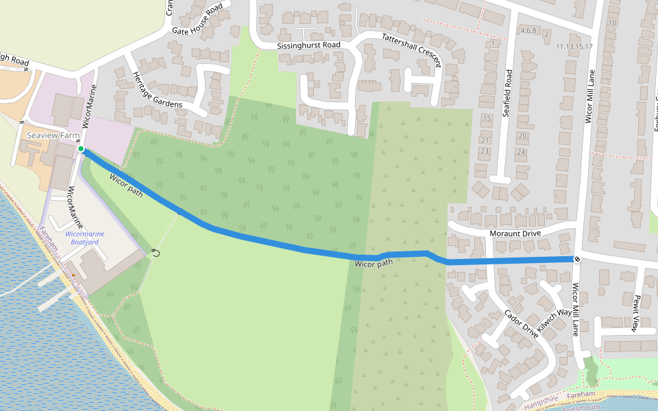 Wicor path walking route map in Portchester