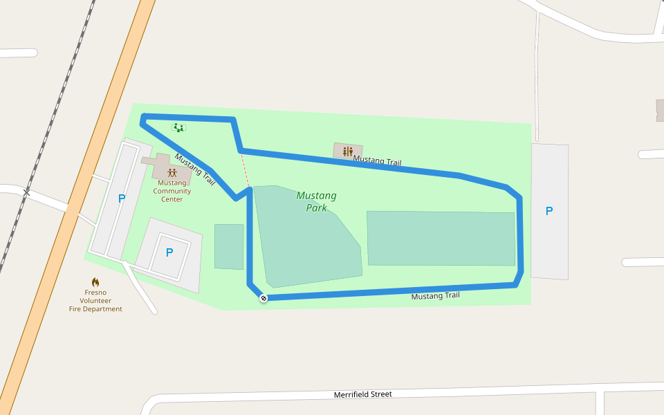 Mustang Trail walking route map in Fresno