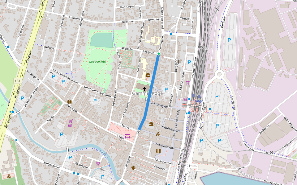 Nørregade walking route map in Køge