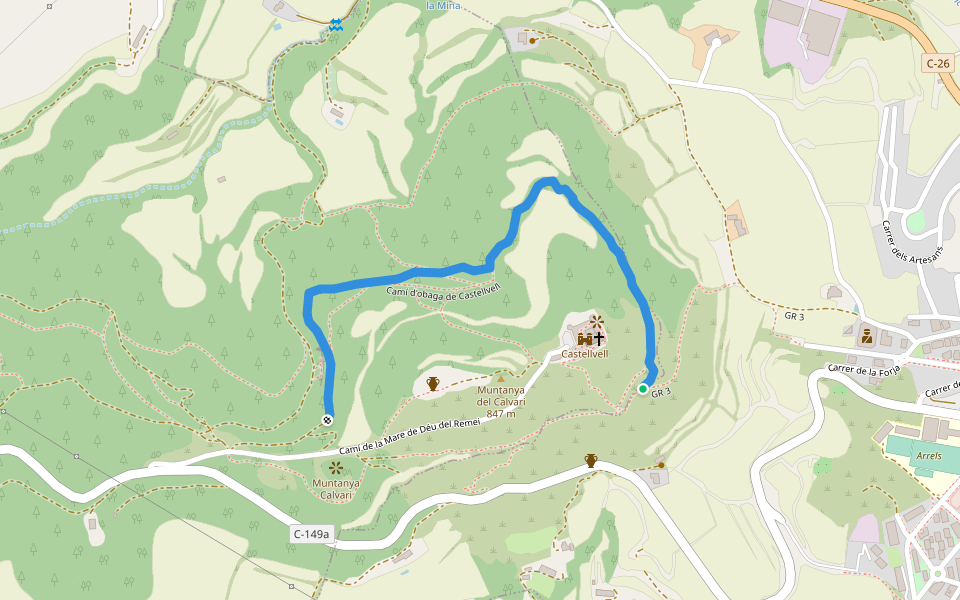 Camí d'obaga de Castellvell walking route map in Solsona