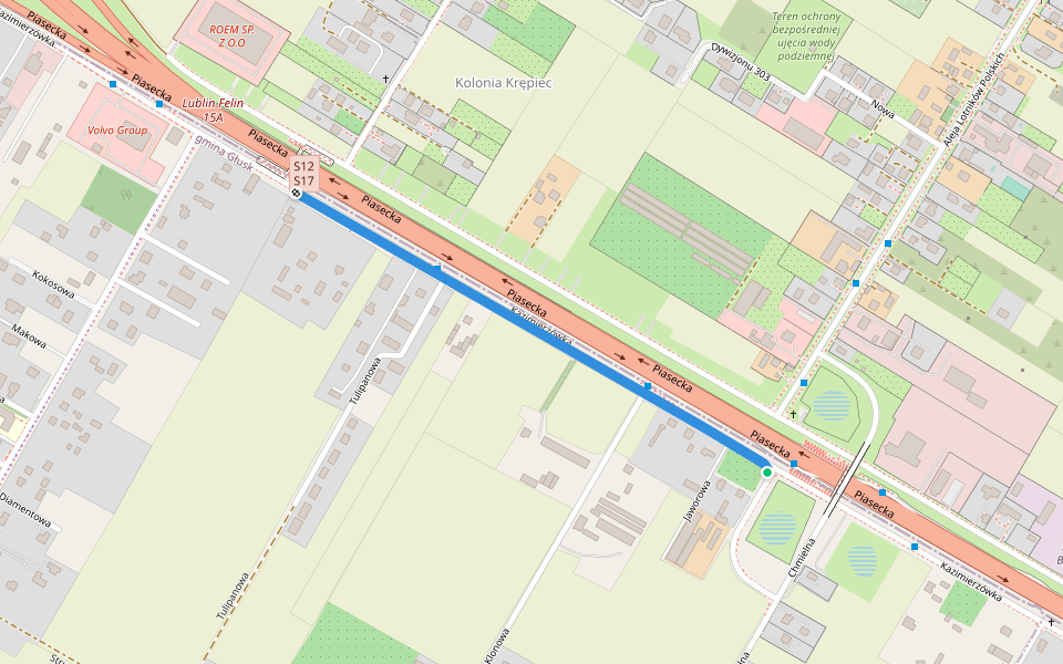 Kazimierzówka walking route map in Kalinówka