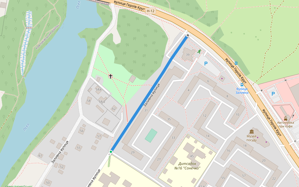 Заливна вулиця walking route map in Sumy