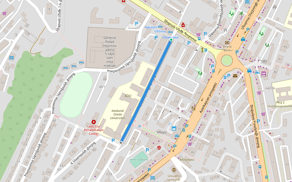 Մխիթար Գոշի փողոց walking route map in Stepanakert