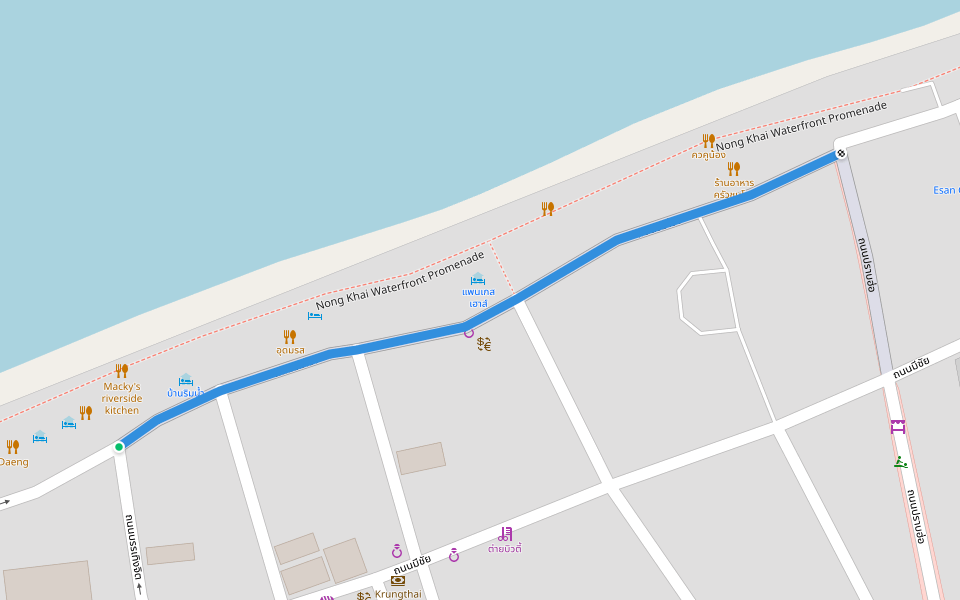 ถนนริมโขง walking route map in Tambon Nai Mueang