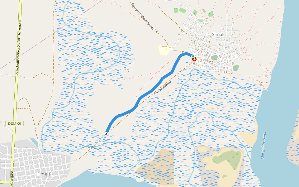 Route vers Fimela walking route map in Simal