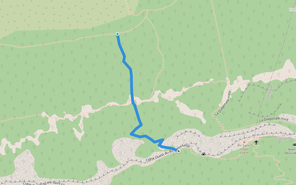 Chemin des Eperons (vert ou bleu) walking route map in Cazevieille