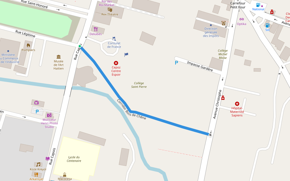 Corridor Bois de Chêne walking route map in Port-au-Prince