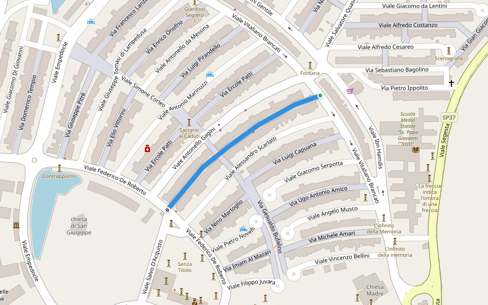 Via Giovanni Verga walking route map in Nuova Gibellina