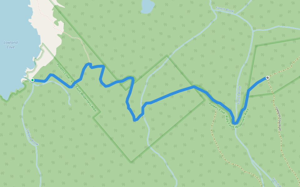 Trail to Lowland-Cove walking route map in Pleasant Bay