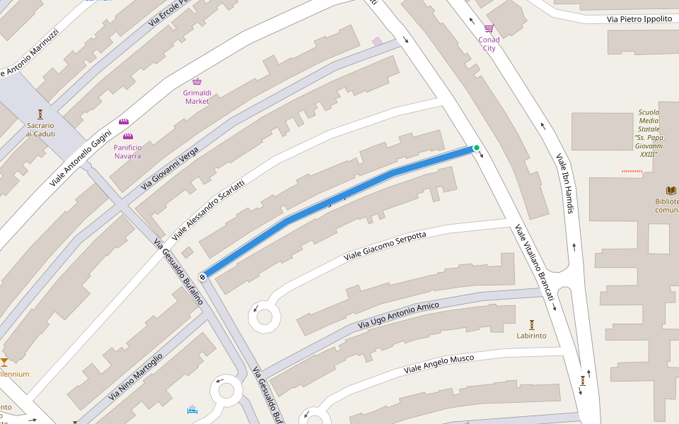 Via Luigi Capuana walking route map in Nuova Gibellina