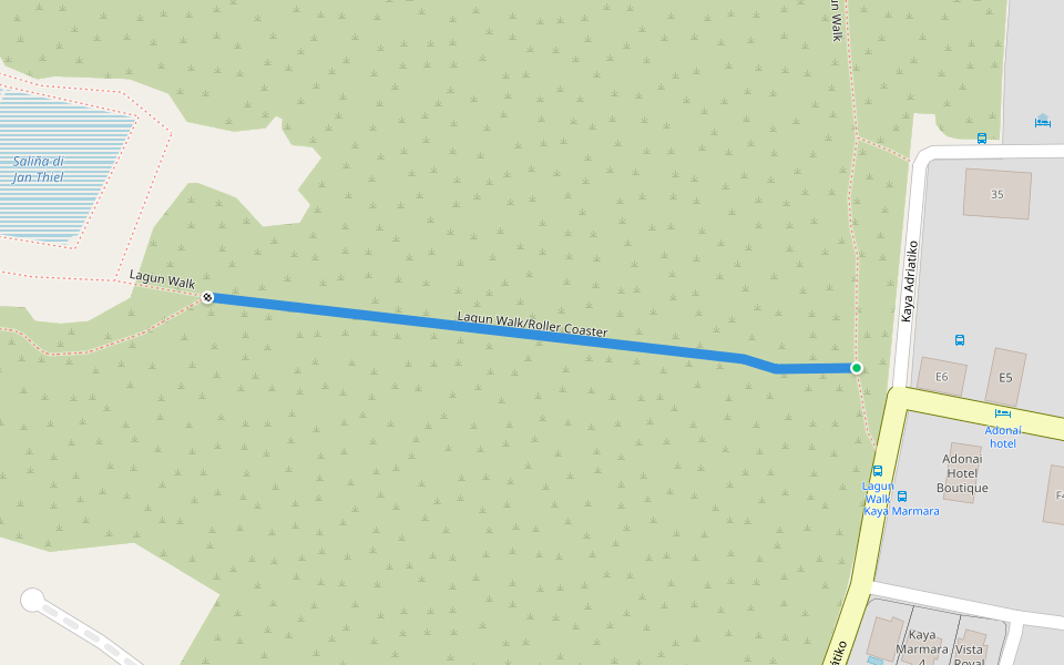 Lagun Walk/Roller Coaster walking route map in Jan Thiel