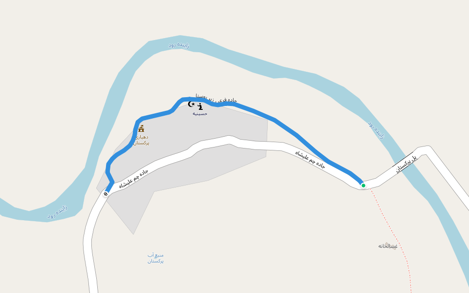 جاده فرعی زیر روستا walking route map in Parkestan