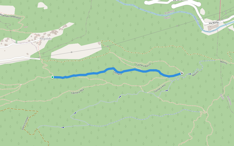 Calchera walking route map in Regolido