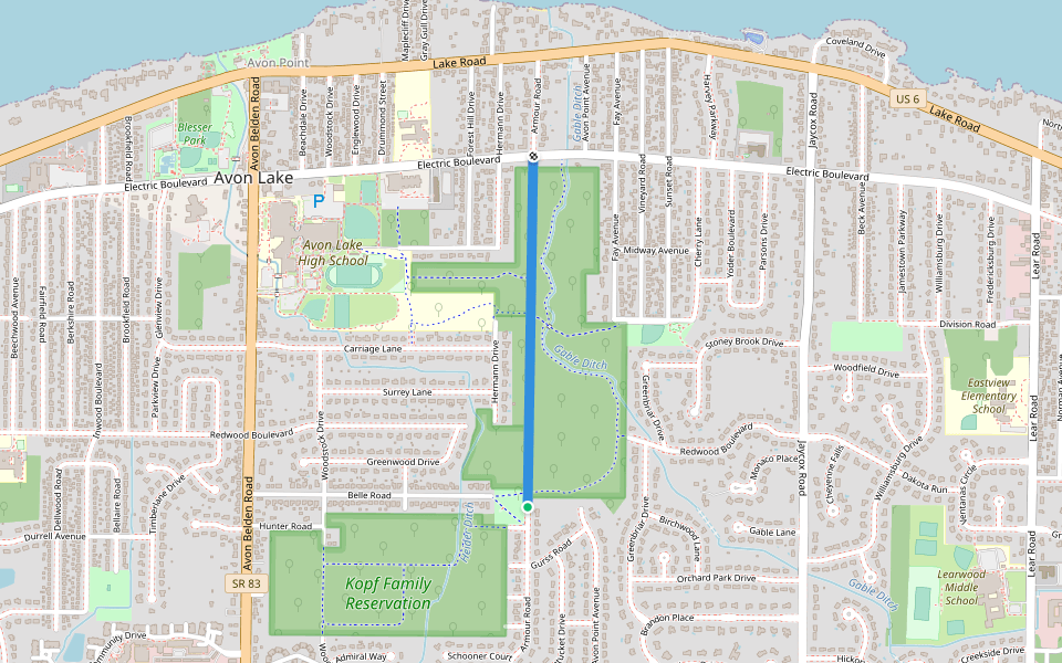 Armour Road Trail walking route map in Avon Lake