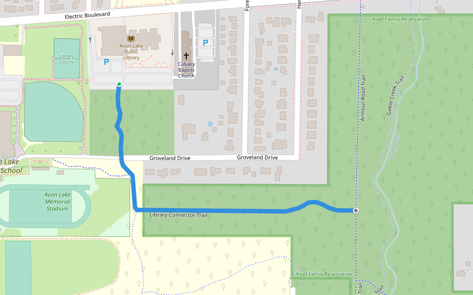 Library Connector Trail walking route map in Avon Lake