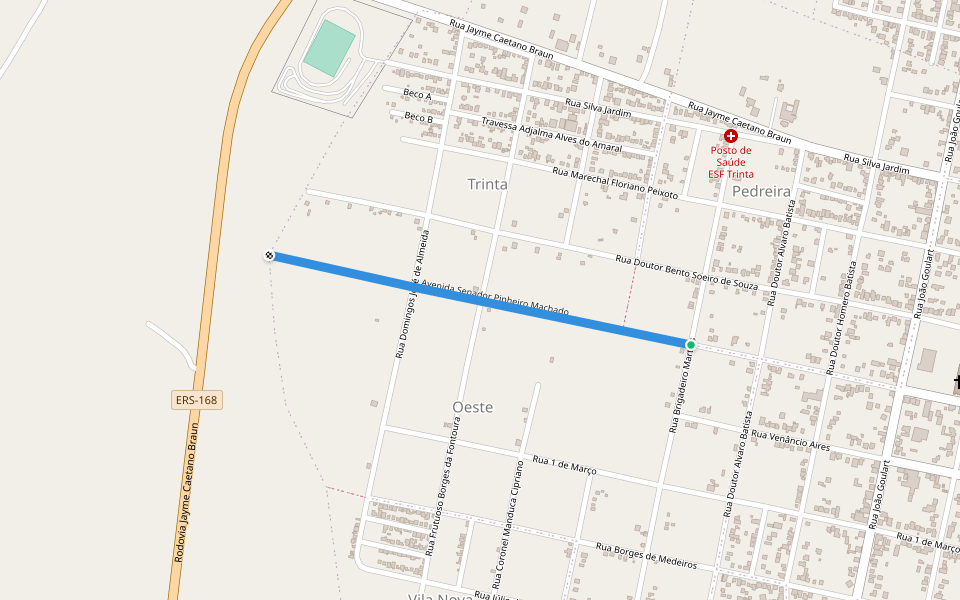 Avenida Senador Pinheiro Machado walking route map in São Luiz Gonzaga