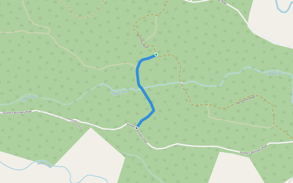 Loggy Creek Road walking route map in Pembrooke