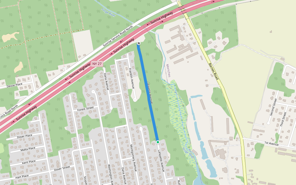 Lafayette Avenue walking route map in Mastic