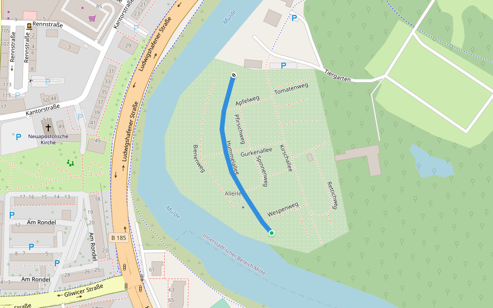 Hummelallee walking route map in Dessau-Roßlau