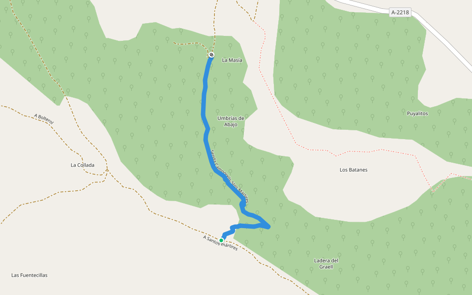 Senda Camporells-Stos.Mártires walking route map in Camporrélls