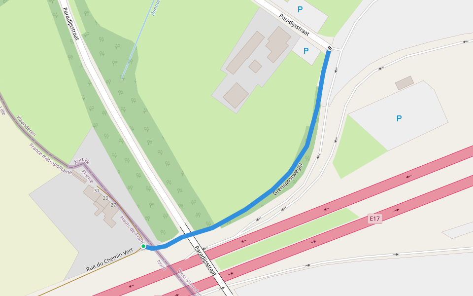 Grenspostwegel walking route map in Neuville-en-Ferrain