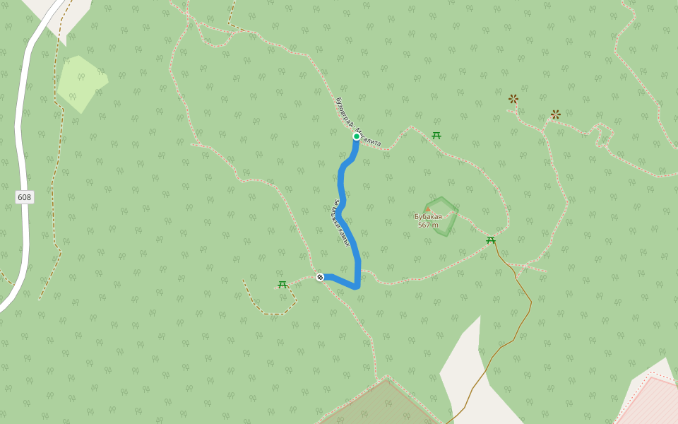 за Мъжки камък walking route map in Buzovgrad