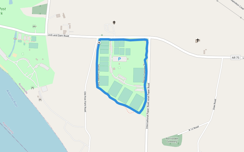 Soccer Complex Trail walking route map in Russellville