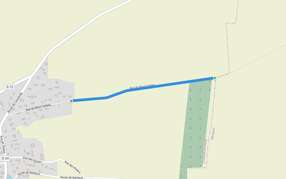 Rue du Bout Cardais walking route map in Crosville-la-Vieille