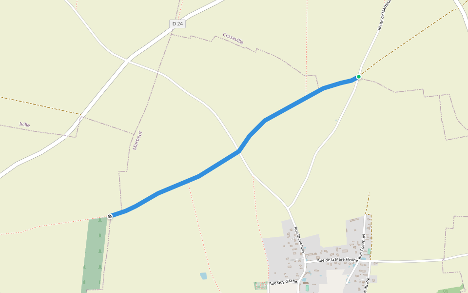 Chemin Rural n°1 du Neubourg à Daurbeuf walking route map in Marbeuf