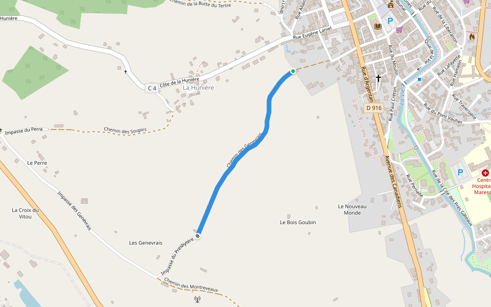 Chemin des Genevrais walking route map in Vimoutiers