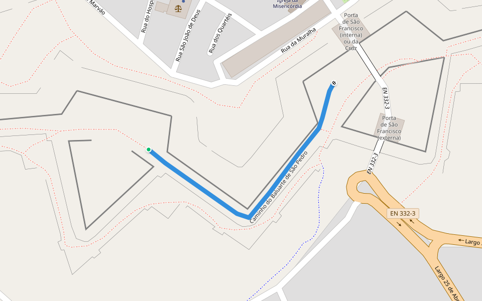 Caminho do Baluarte de São Pedro walking route map in Almeida