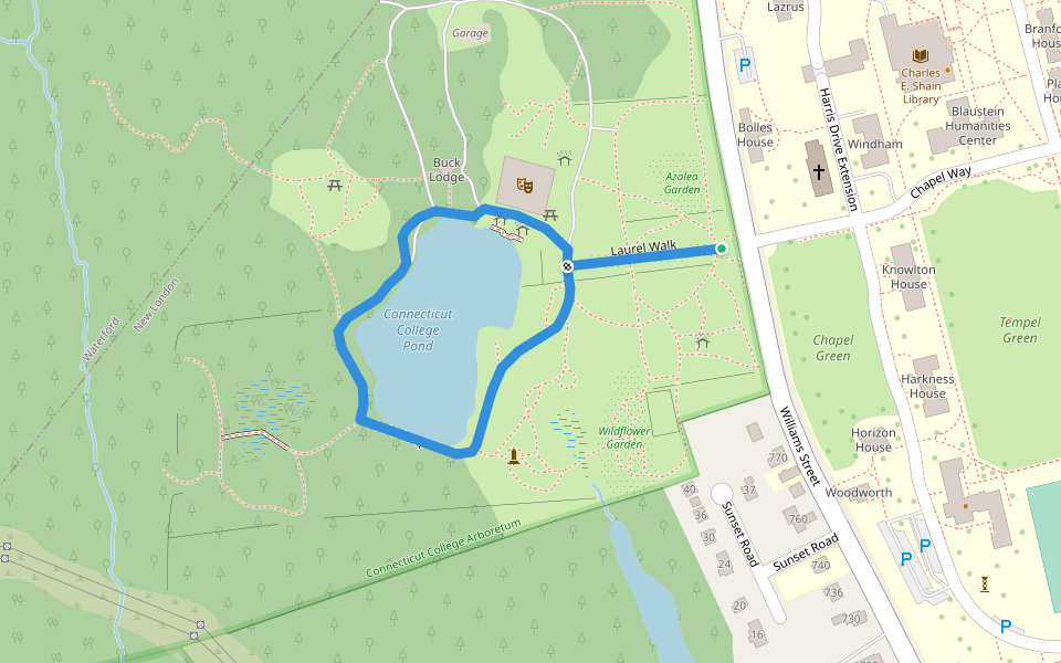 Lake loop walking route map in New London