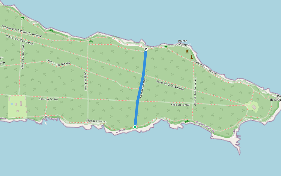 Allée des Myrtes walking route map in Cannes