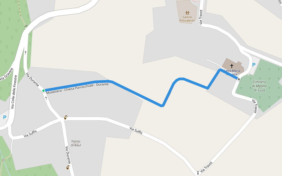 Mulattiera - Chiesa Parrocchiale - Durante walking route map in Meana di Susa