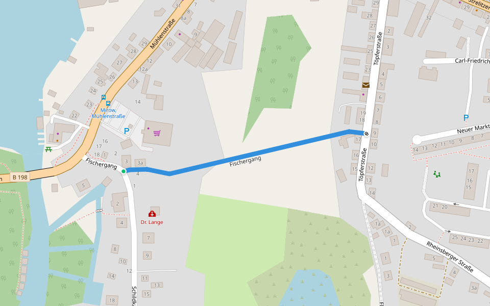 Fischergang walking route map in Mirow