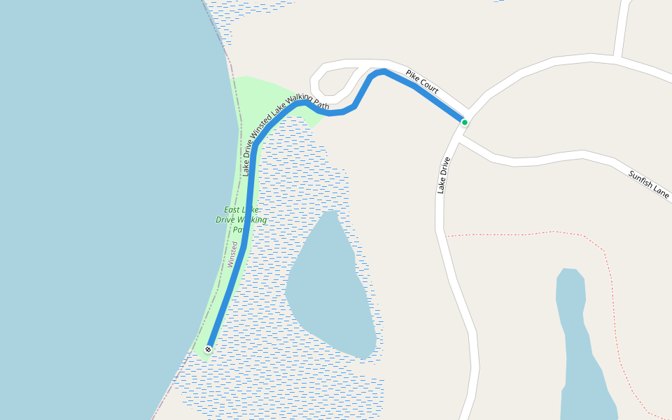 Lake Drive Winsted Lake Walking Path walking route map in Winsted